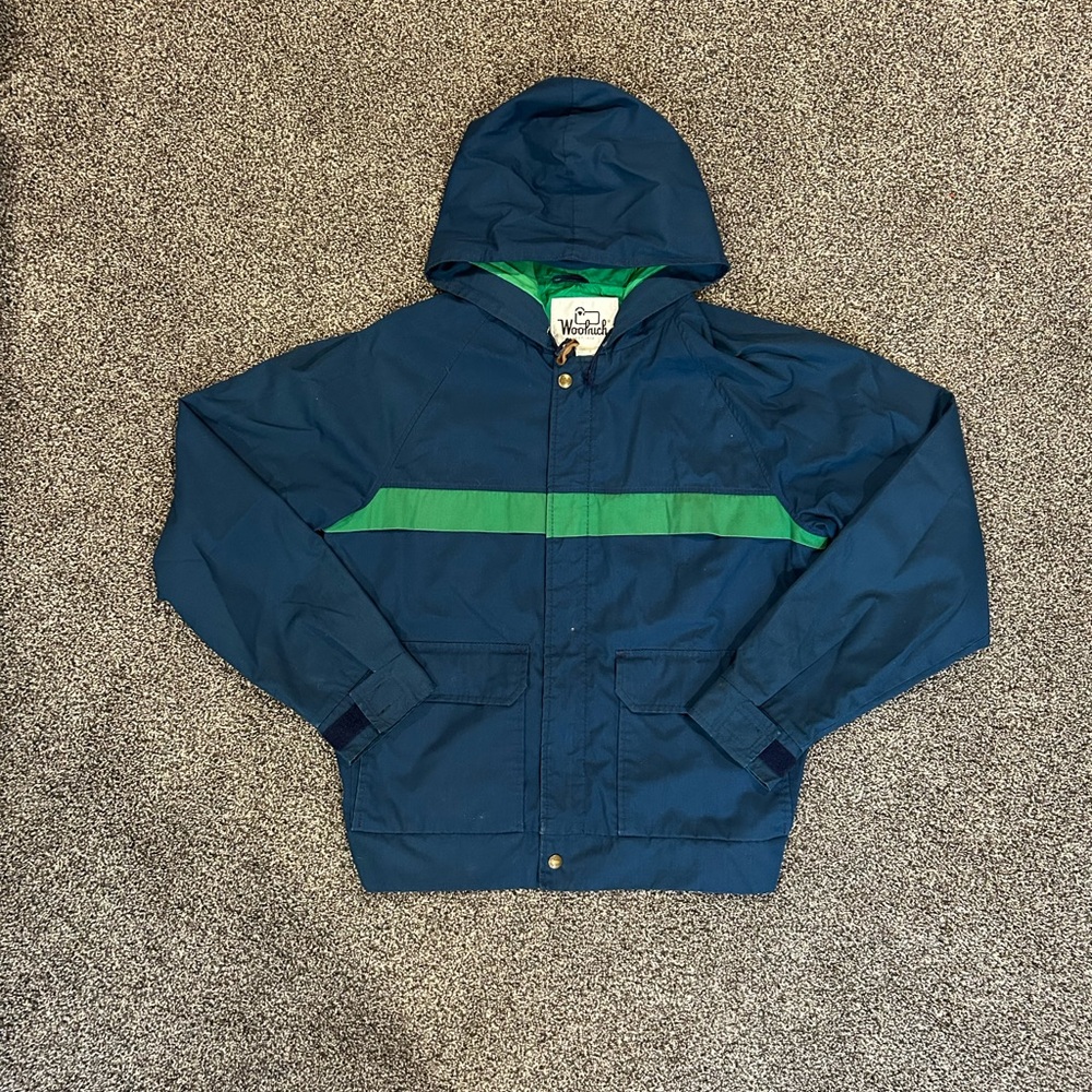 Vintage Woolrich Navy and Green Raincoat Size M